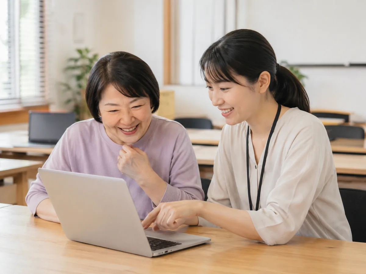 講師が隣でやさしく教えるワンポイントレッスンの様子